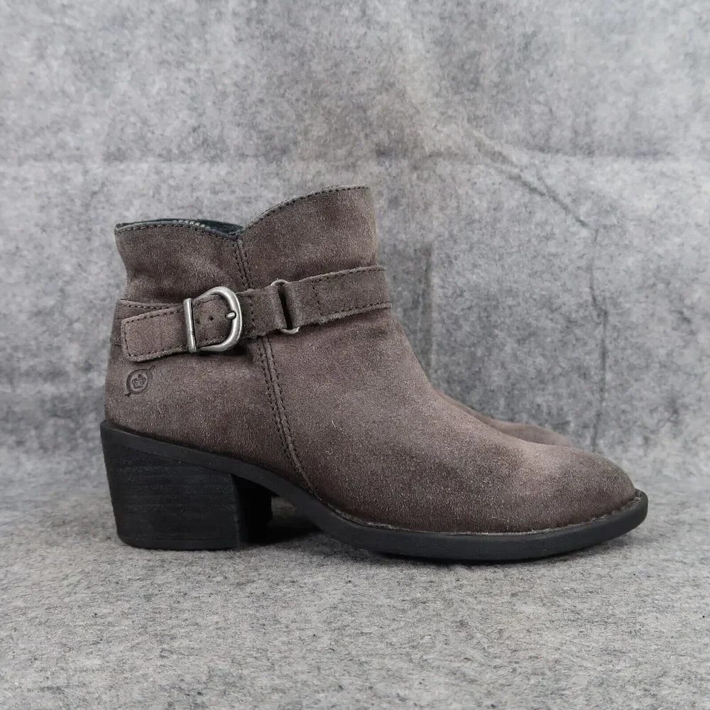 Born Shoes Womens 5.5 Booties Leather Casual Fashion Adia Moto Gray Block Heel